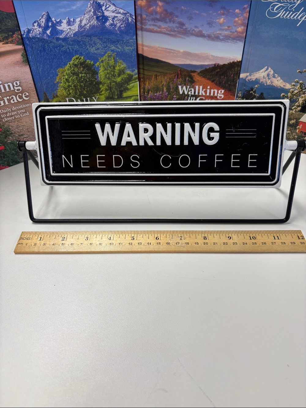 Black "Warning Needs Coffee" Decorative Sign for Coffee Stations